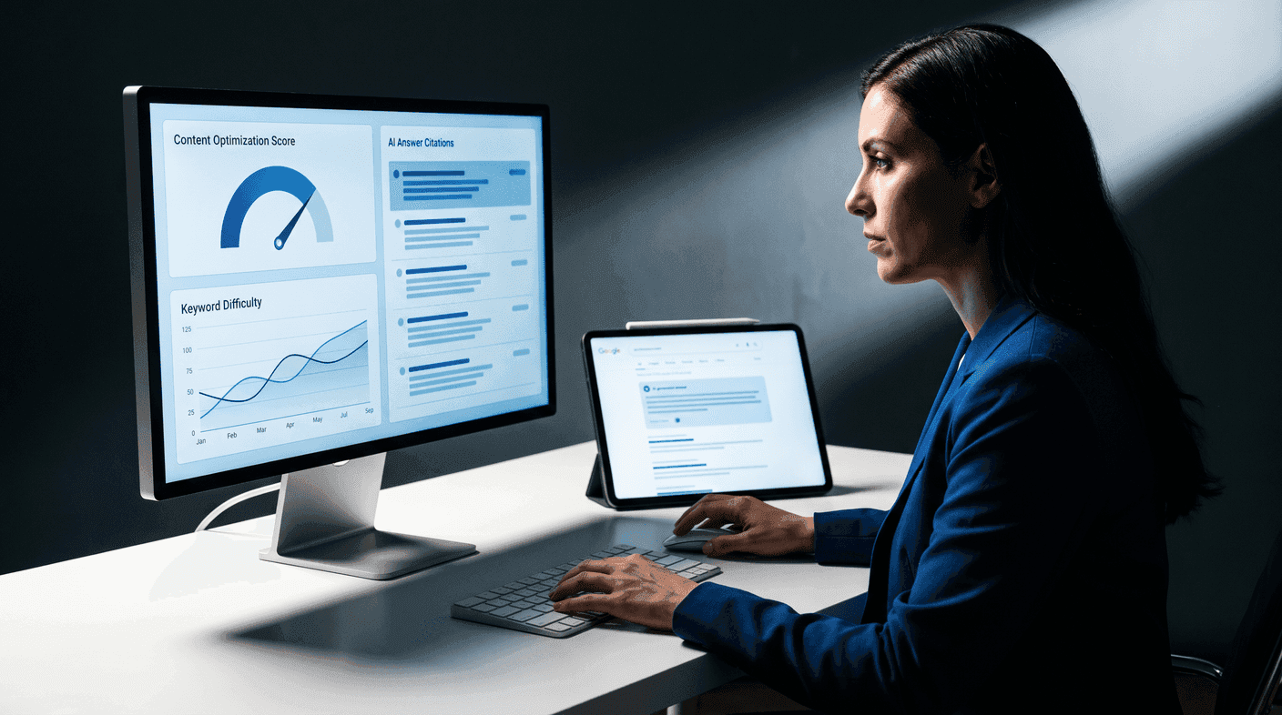 Analyst vergleicht die besten KI-SEO-Tools 2026 bei Content-Optimierung und KI-Zitations-Tracking